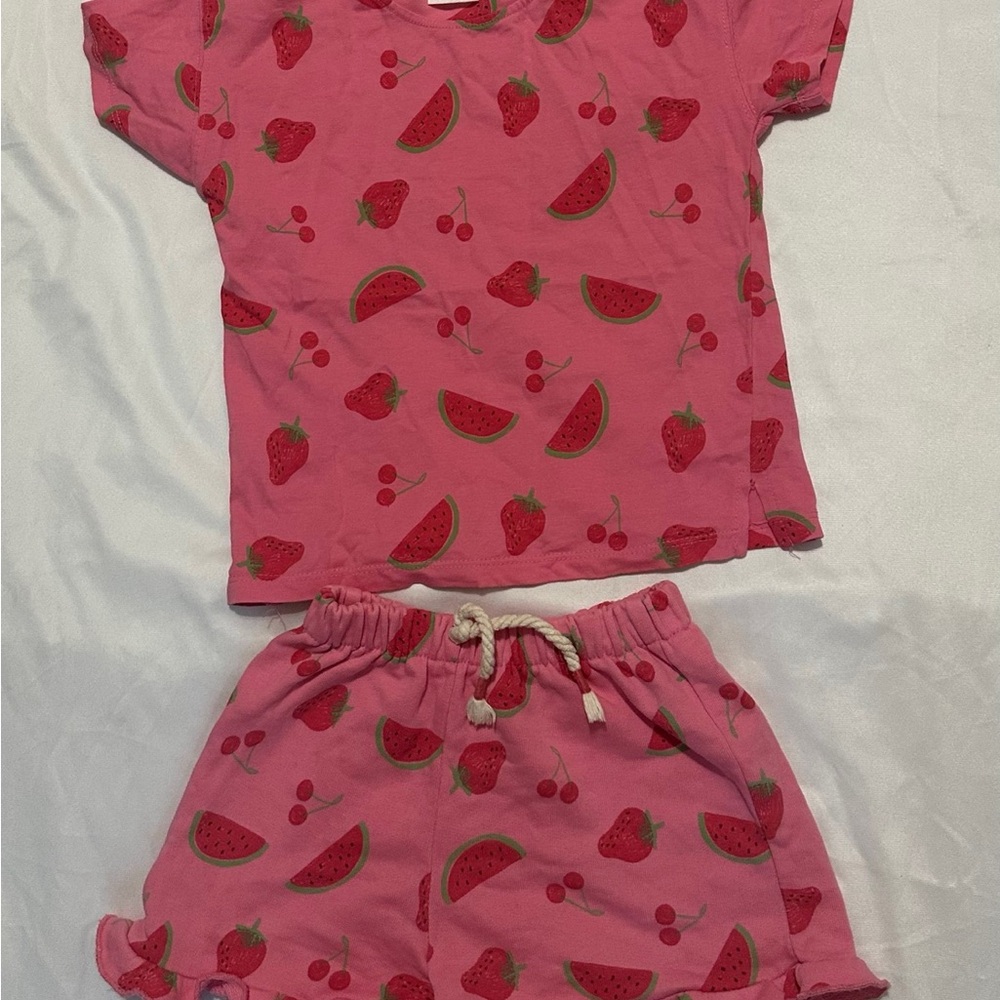 Zara Pink and Red fruit print set(3-4years)